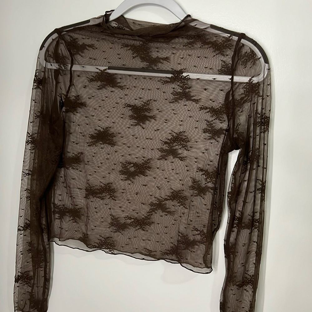 American Eagle Aerie lace cropped mock neck Color Brown Size Medium